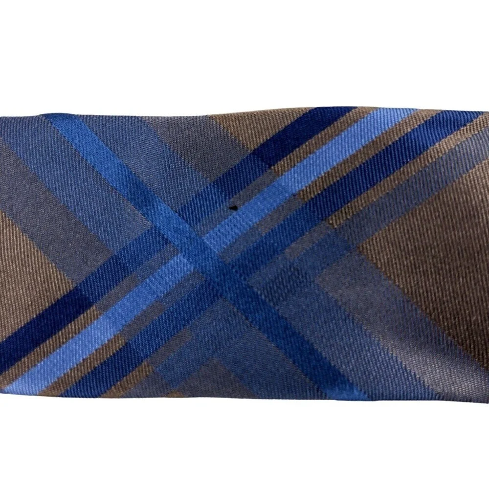 Joseph Abboud Silk Tie Mens Plaid Blue Brown 100% Silk Necktie *READ*